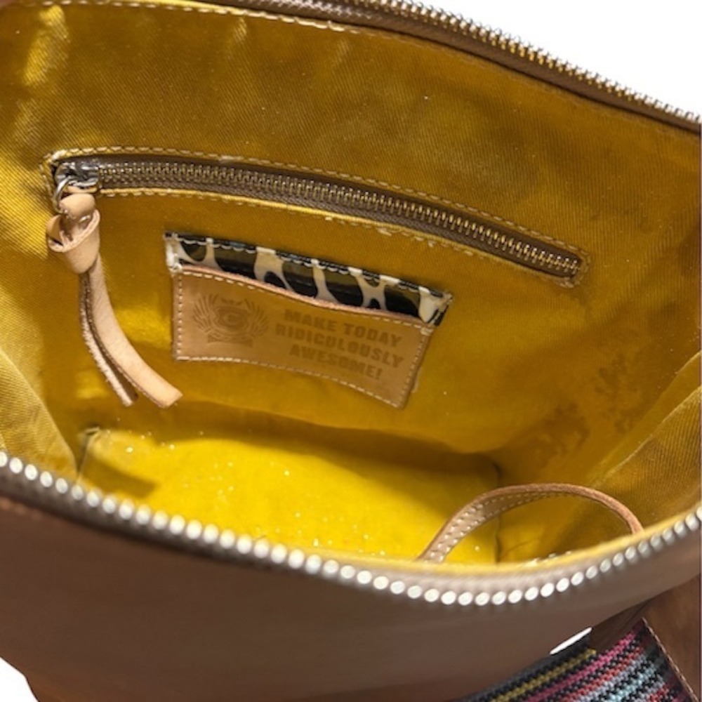 Consuela Diego Wedge Crossbody Bag Women's Tan Leather Multi-Color Strap - Picture 7 of 7